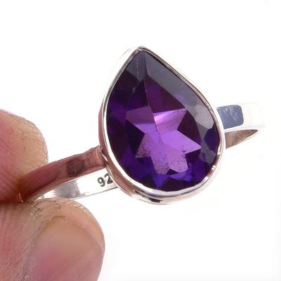 Natural African Amethyst Gemstone Handmade 925 Sterling Silver Ring Size 10 m9L00