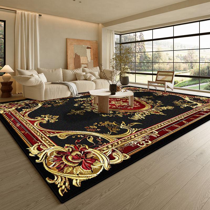 Moderní Černý Luxusní Koberec Obývací Pokoj Zlatý Okraj Protiskluzová Podložka pod Konferenční Stolky Měkký Skládací Kancelářský Salonek Dekor Koberec Snadno Čistitelný