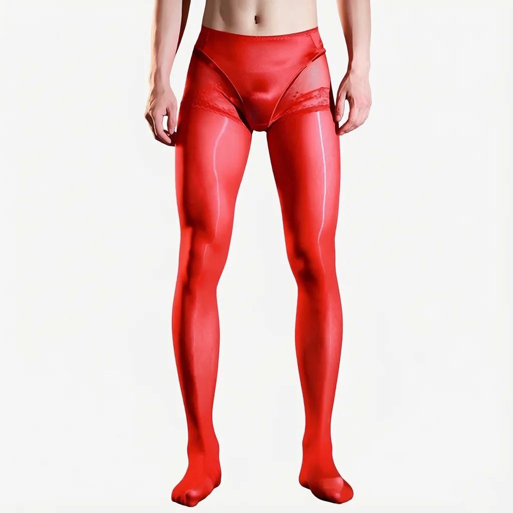 Fashion Men 5D Thin 912 Pin Oil Shiny Pantyhose 2 In 1 Briefs Underpants Patchwork Tights Man Shaping Leggings Elastic Lingeries