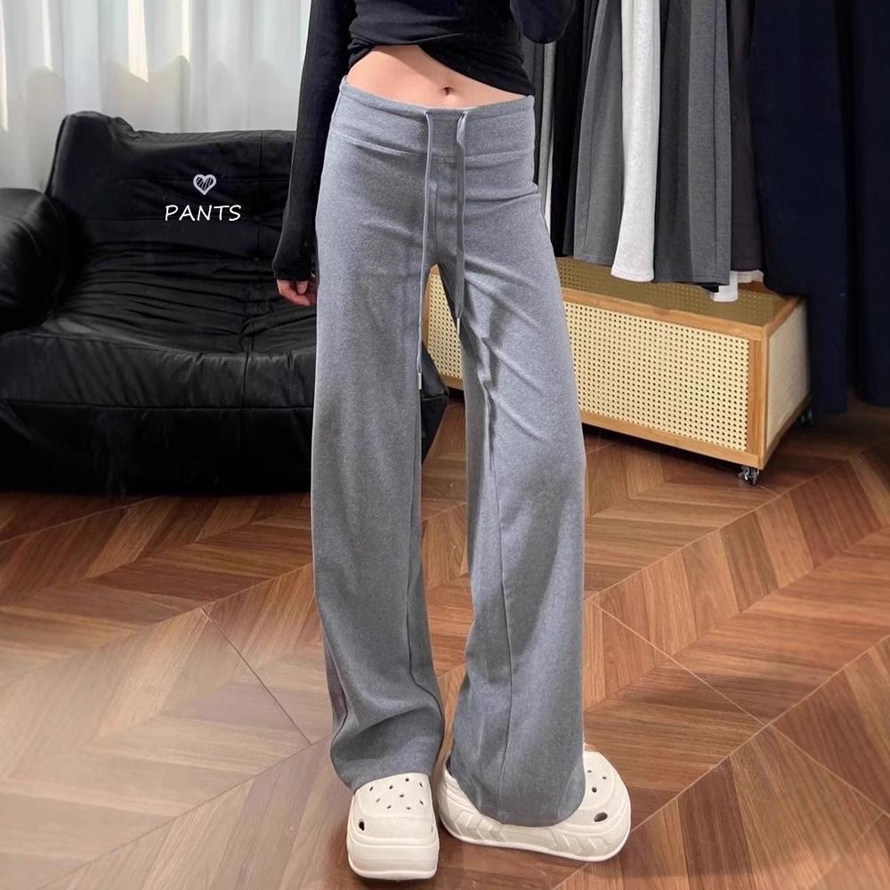 

Women s Gray Elastic Waist Drawstring Floor-Length Wide-Leg Casual Pants Small Premium чорний