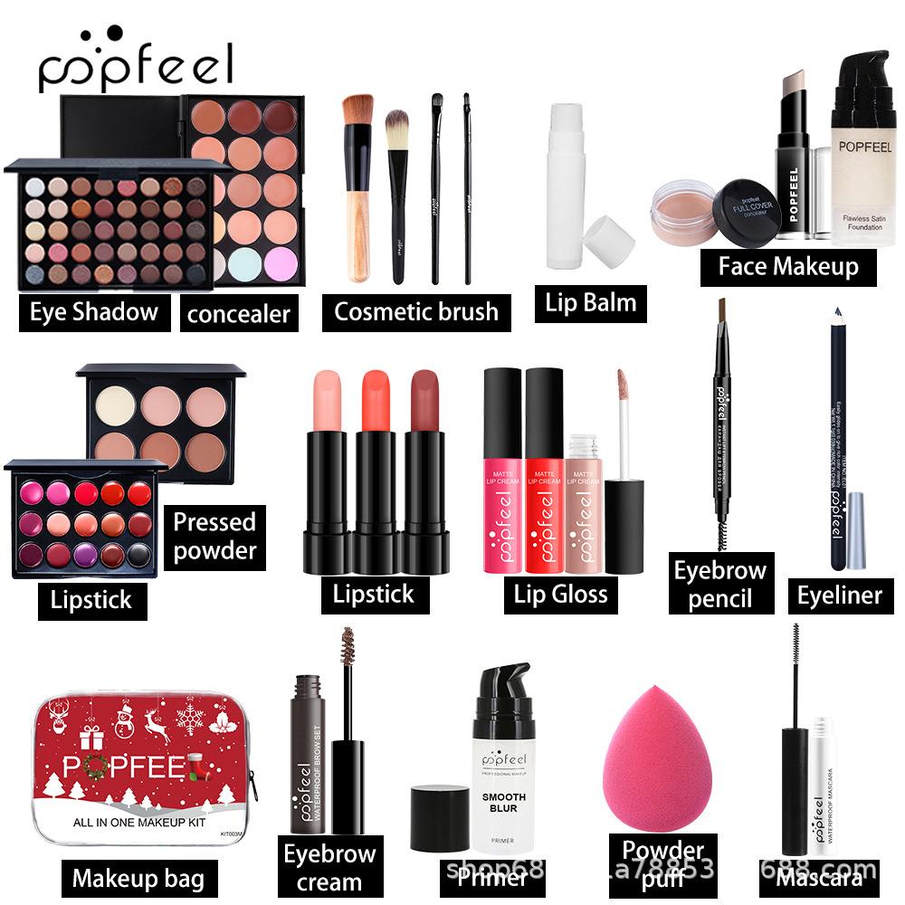 Popfeel All-in-One Make-up-Set Professionelles Full-Face Kosmetikset mit Feiertags-Blechdose Lidschatten Lippenstift Foundation Feiertagsgeschenk für Frauen