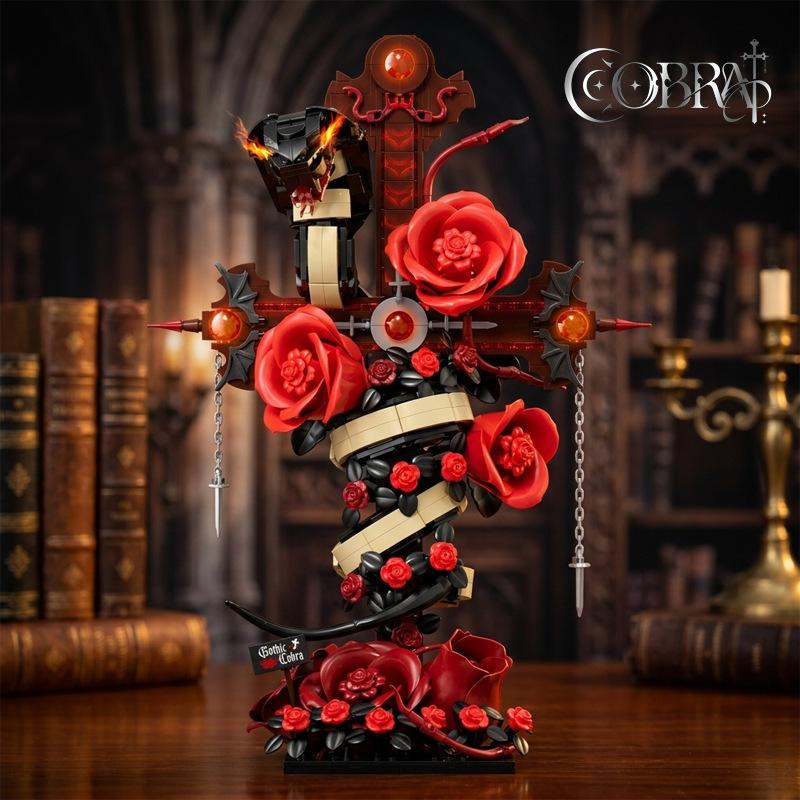 3045 Cobra Cross Rám Stavebnice Halloween Růžový Květ Sestava Kreativní DIY Model Stolní Dekorace Dárek
