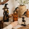 Rustic Wooden Witch Craft for Desk Ornament, Retro Halloween Figurine with Broom/Pumpkin/Black Charming Decor Autumn Parties Cat, Creative Tabletop