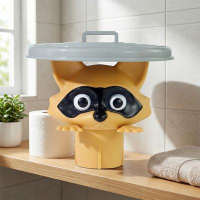 Waschbär Toilettenpapierhalter mit Mülleimerdeckel Toilettenrollenhalter für Bauernhaus Gäste-WC Hotel Wohnung Wohnmobil