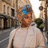 Cappello Turbante Pieghettato Nodo Intrecciato Stampa Africana Floreale Fascia per la Testa Foulard All-Match Decorazione