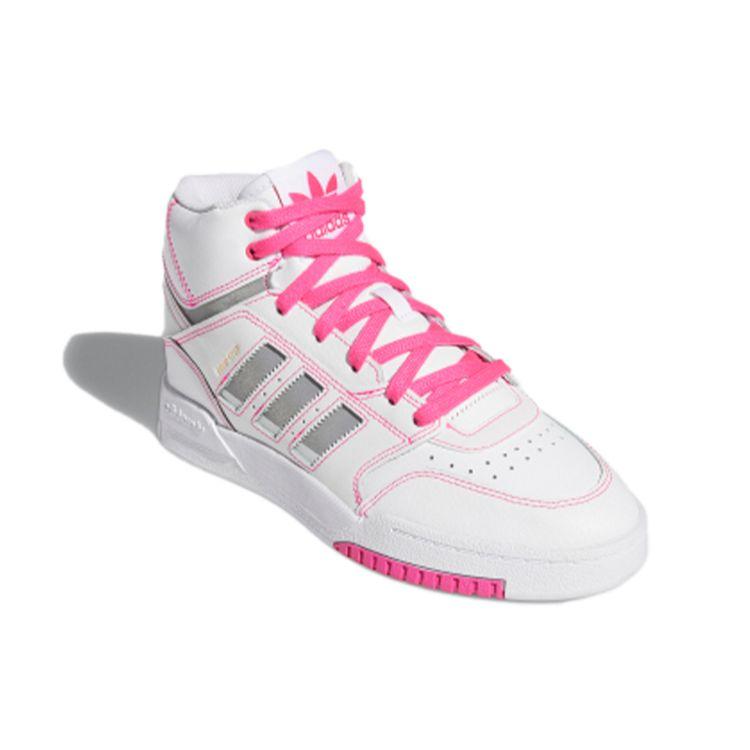 Adidas Originals Drop Step Synthetic Leather Retro Casual Non-Slip Durable High-Top Skate Shoes Women Sneakers White Pink FV4883