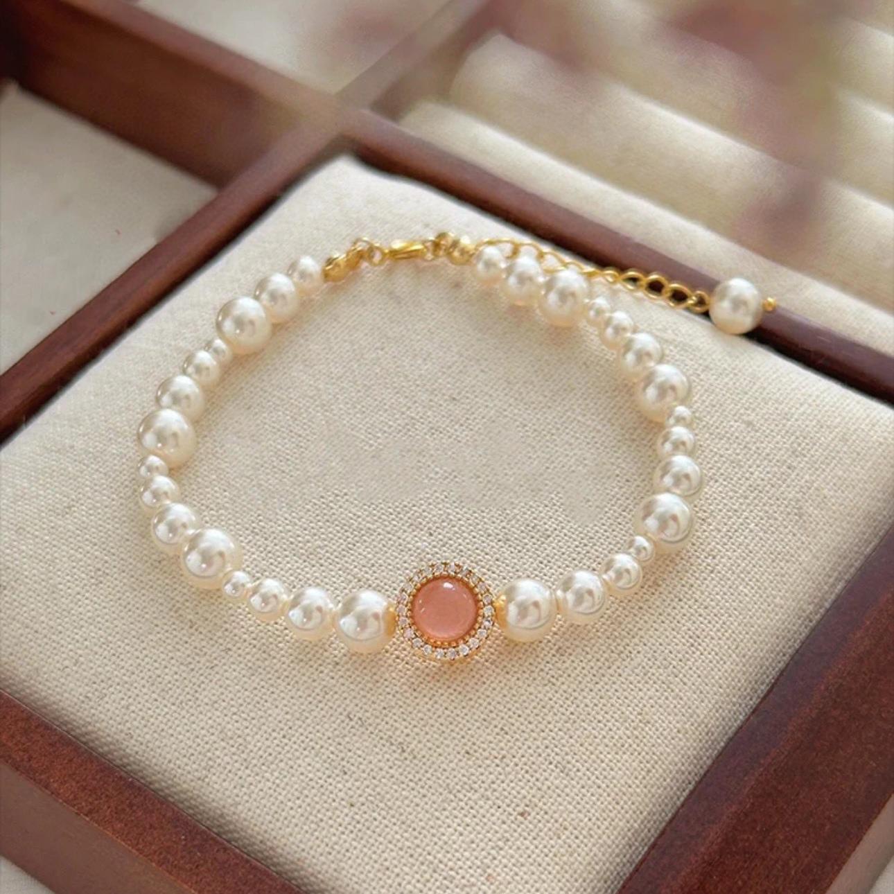 Pink Chalcedony & Pearl Bracelet - Women s Fashion Luxury Design, Versatile and Stylish