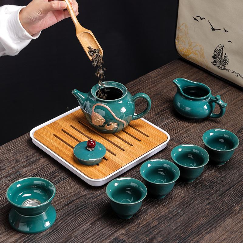 Travel Tea Set, Portable Storage Bag, Creative Ceramic Kung Fu Teapot, Tea Tray, Complete Set of Business Gifts