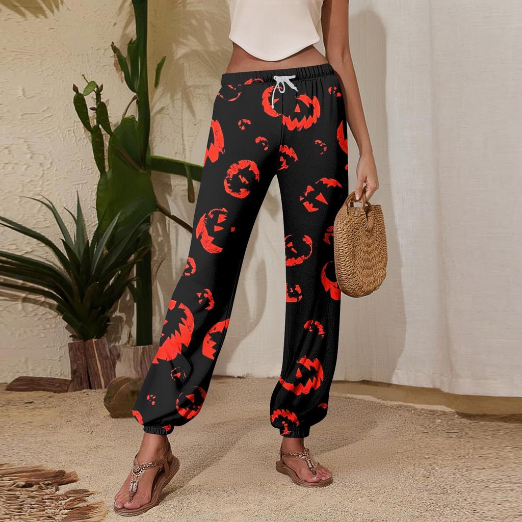 Women's Halloween Print Joggers Drawstring Elastic Waist Tapered Leg Casual Sweatpants