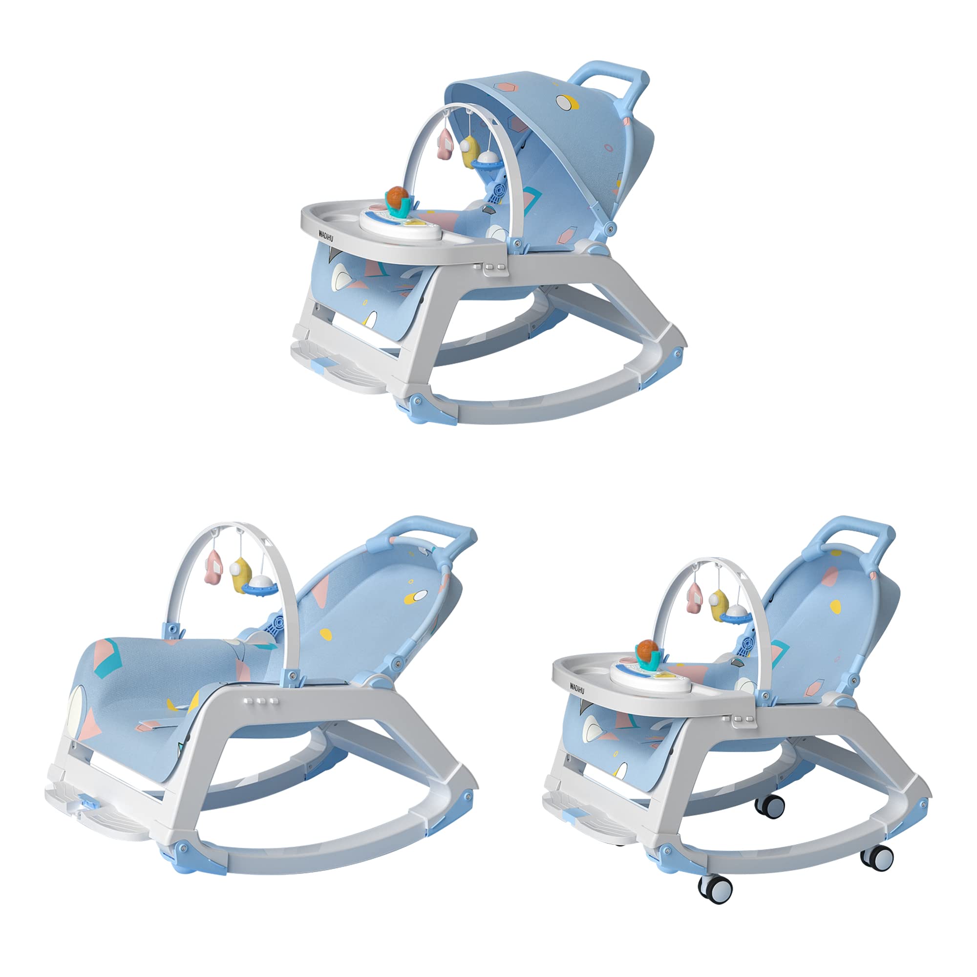 

Детский стульчик ZOOBLY 4 в 1, откидывающийся шезлонг, детская кроватка, люлька для новорожденных, кресло-качалка, поднос для еды на колесиках, регулируемый угол наклона, можно мыть. Товары для детей синий