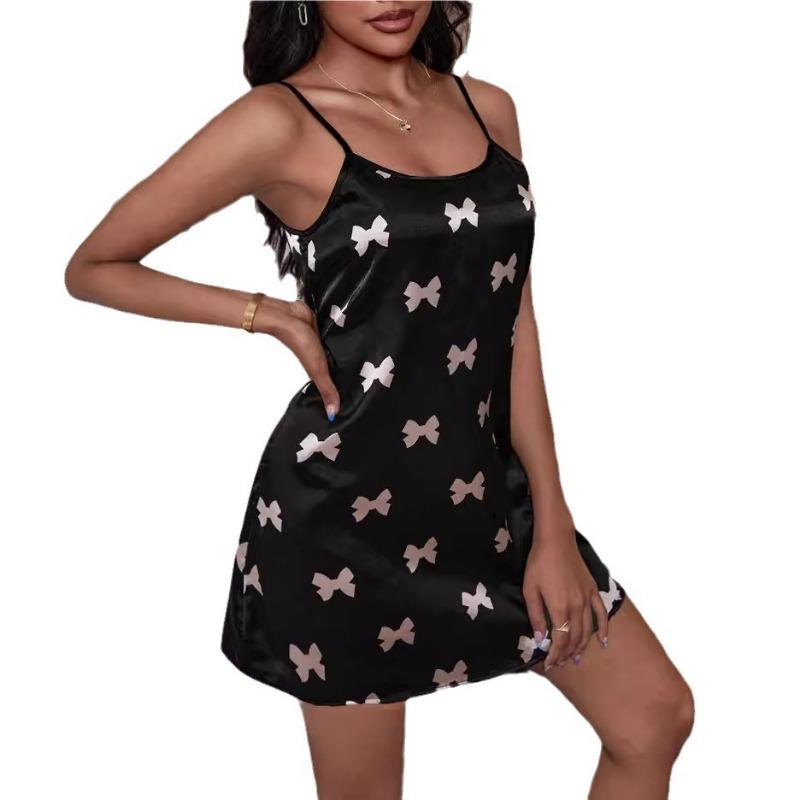 Women's Ice Silk Sexy Backless Thin Breathable Printed Slip Dress