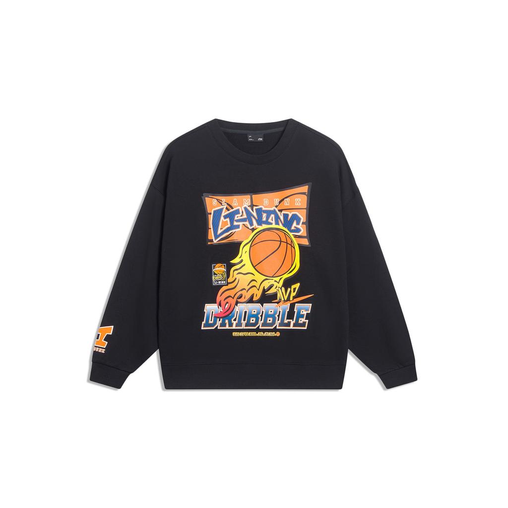 Li-Ning Sports Fashion Series Letter Pattern Print Crew Neck Sweatshirt Unisex Tops Black AWDT553-2