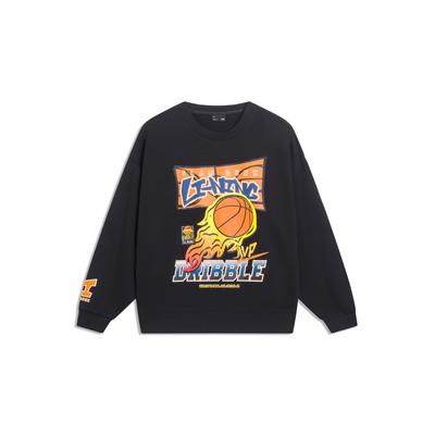 Li-Ning Sports Fashion Series Letter Pattern Print Crew Neck Sweatshirt Unisex Tops Black AWDT553-2