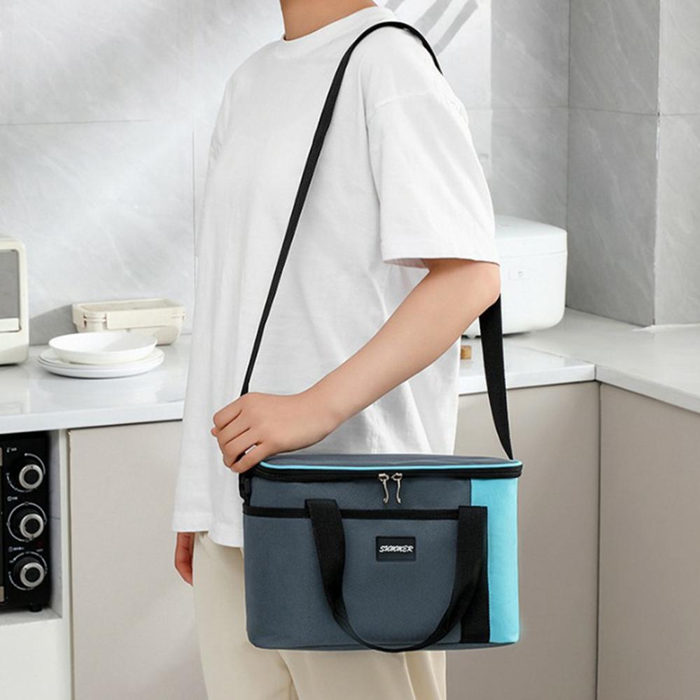 Size L 16L Portable Cooler Bag for Outdoor Picnic 600D Oxford Fabric Color Block Large Capacity Insulated Lunch Bag