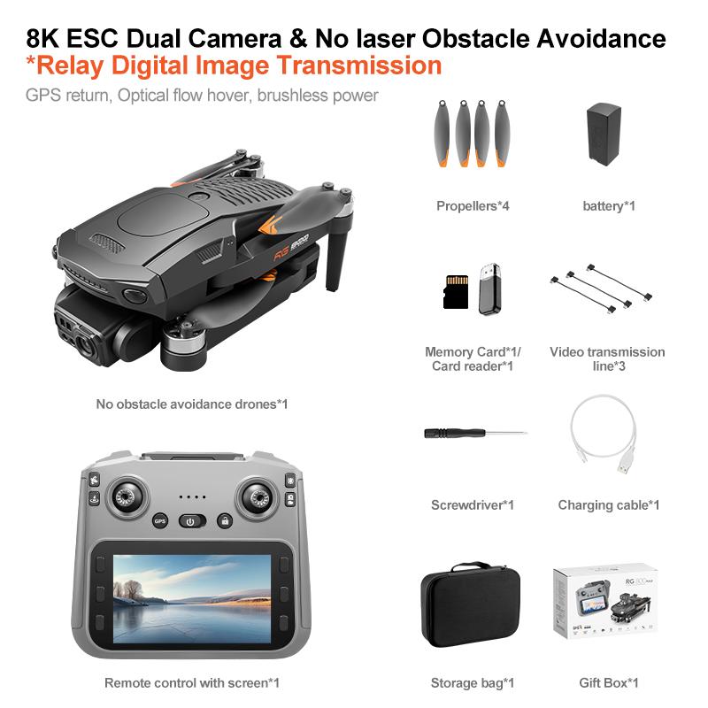 RG800 MAX GPS Drone 8K Professional HD Dual Camera 5G Wifi Brushless Laser Obstacle Avoidance Large Screen FPV Dron RC Quadcopter Toys UAV