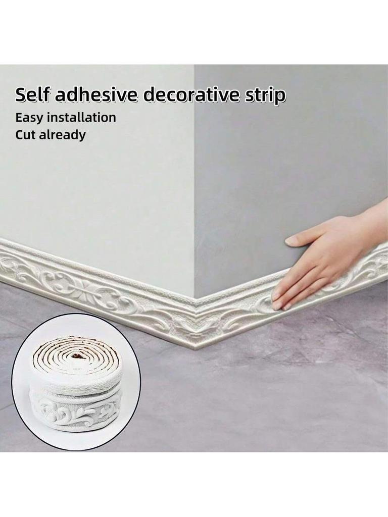 1pc 230cm/90.55in 3D Foam Wall Decorative Line Self-adhesive Skirting Board Wallpaper Wall Sticker for Home Decoration