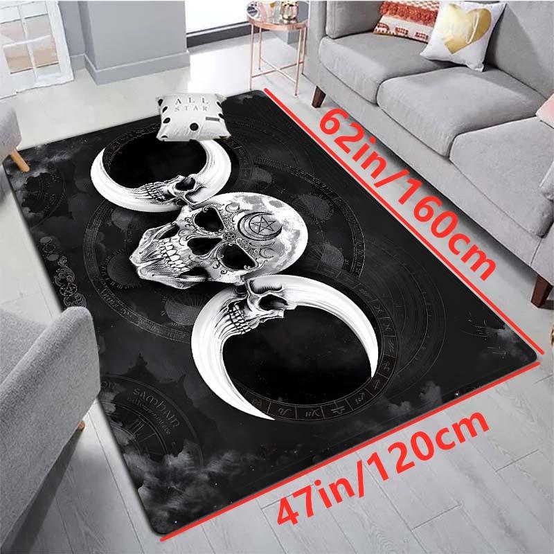 Gothic Skeleton & Moon Area Rug, for Living Room, Bedroom, Office - Gothic Style Home Decor Mat