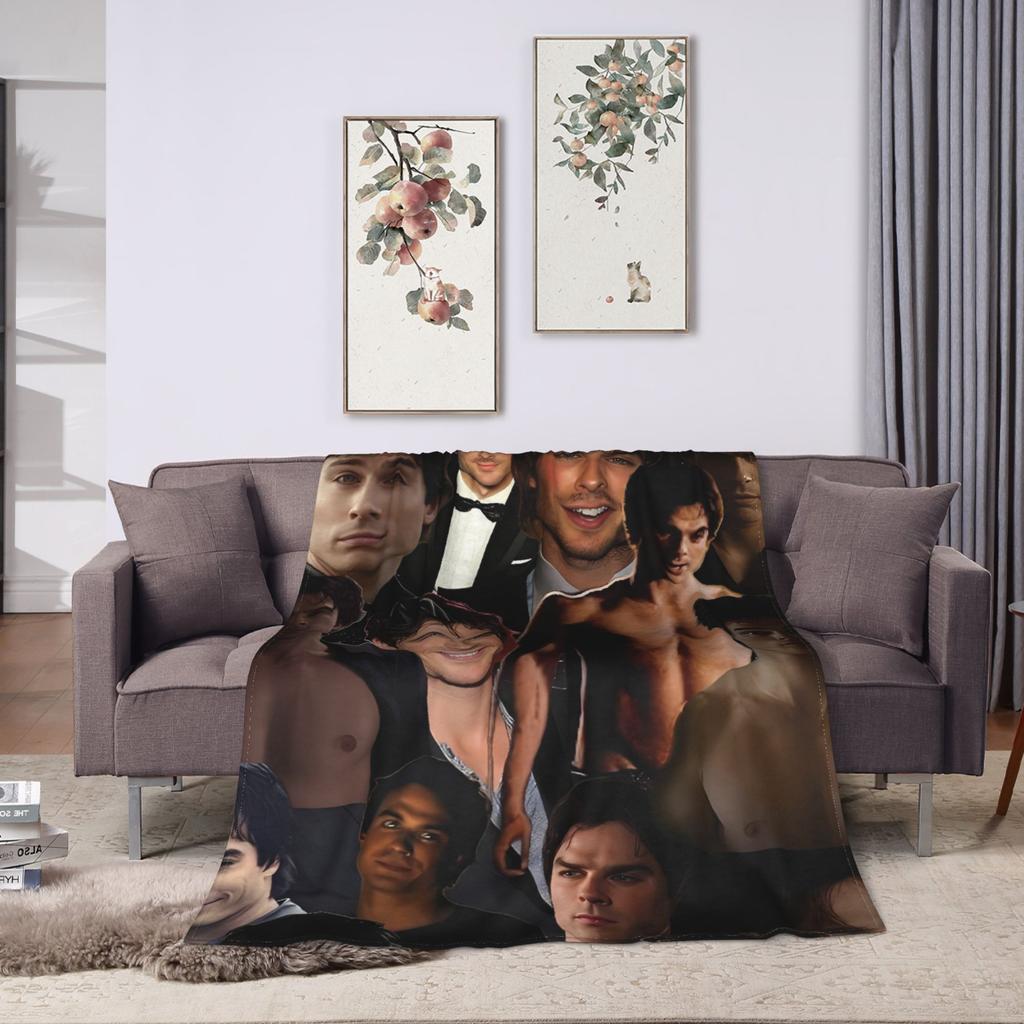 The Vampire Diaries Damon Salvatore TV Series Blanket Picnic Flannel Throw Blanket For Home Decor Soft Quality Bedspread Gift
