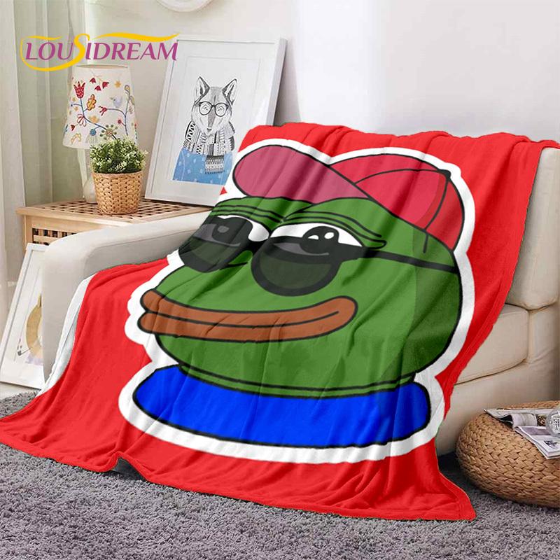 3D Cartoon Pepe Frosch Gesicht HD Weiche Flanelldecken, Überwurfdecke Bequeme Decke für Picknick Betten Sofa Haus Schlafzimmer Geschenke
