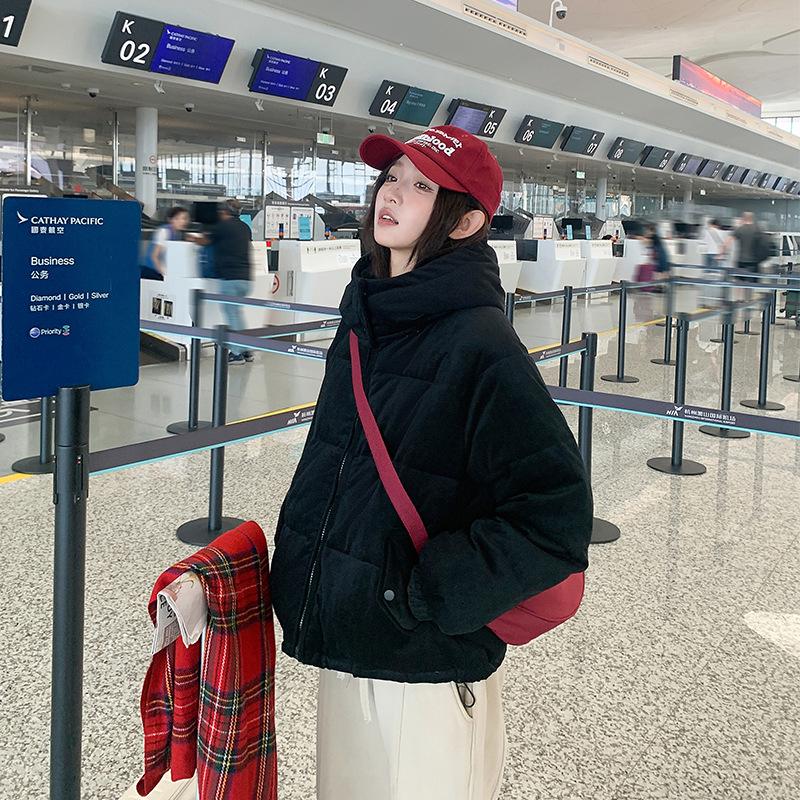 

Down cotton clothes women s short winter warm versatile bread clothes hooded thickened short cotton-padded jacket M чёрный