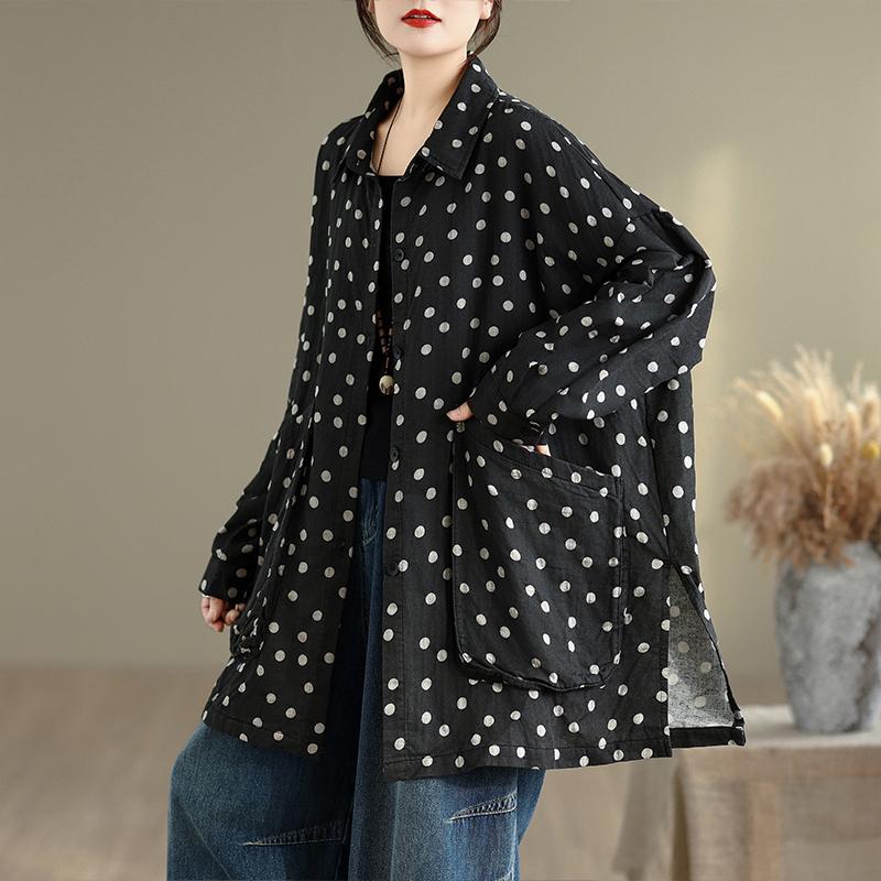 DIMANAF New Plus Size Autumn Women Coat Basic Long Sleeve Jackets Vintage Casual Loose Outerwear Black Cotton