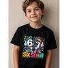 European Sizes Boys' Casual Short Sleeve T-Shirt - Stretchy & Breathable Summer Top with Hip-Hop Style Number "67" Graphic, Round Neck Kids' Tee