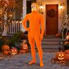 Reading Day Costume Face Open Halloween Costume, Unisex Full Body Orange Bodysuit with Beard Fun Family Eyebrows for Men Women, Adult Stretchy Cosplay