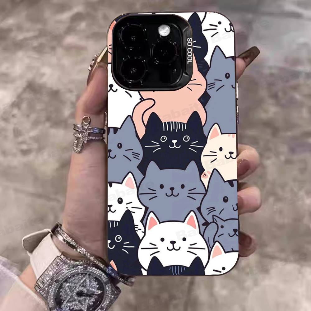 Cartoon Cute Cats Background Phone Case For IPhone 17 16 15 14 11 12 13 Pro Max Pro Plus Colored Silver Cover
