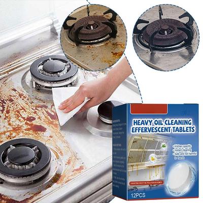 12pcs Kitchen Grease Cleaning Tablets For Range Hoods Cooktops Baking Soda Enzymes Removes Heavy Oil Burnt Stains Kitchen Tools