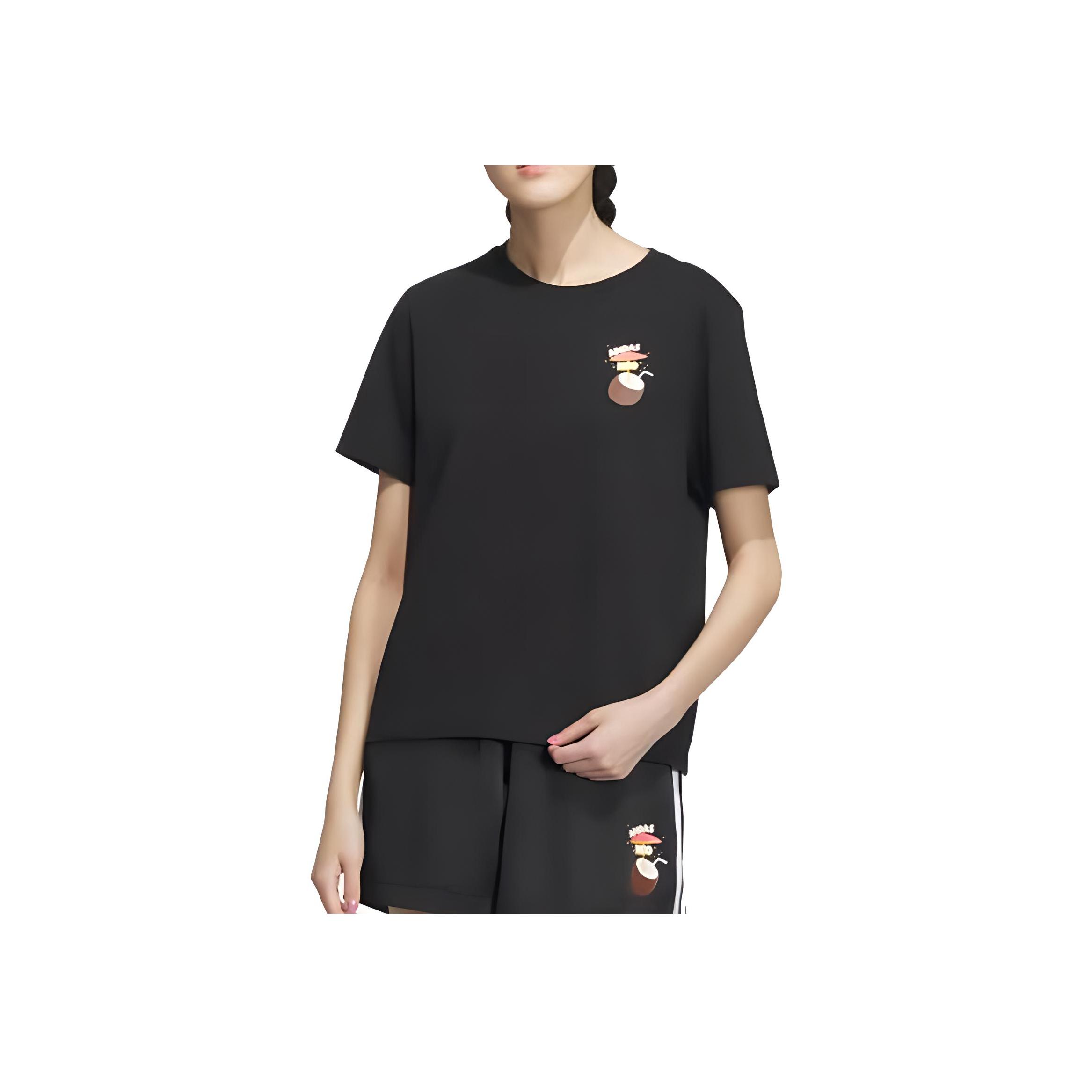 

Adidas Футболка женская с принтом логотипа Neo, круглым вырезом, коротким рукавом и заниженной линией плеч, черная IP3878 XXS