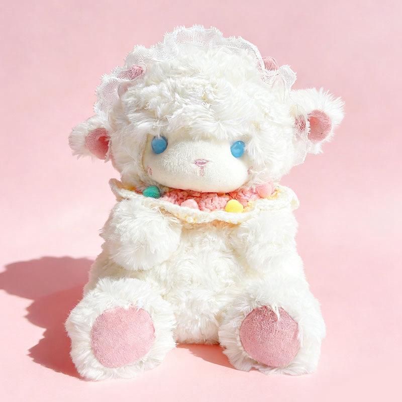 Adorable Sheep Plush Toy with Lace Headband & Flowers