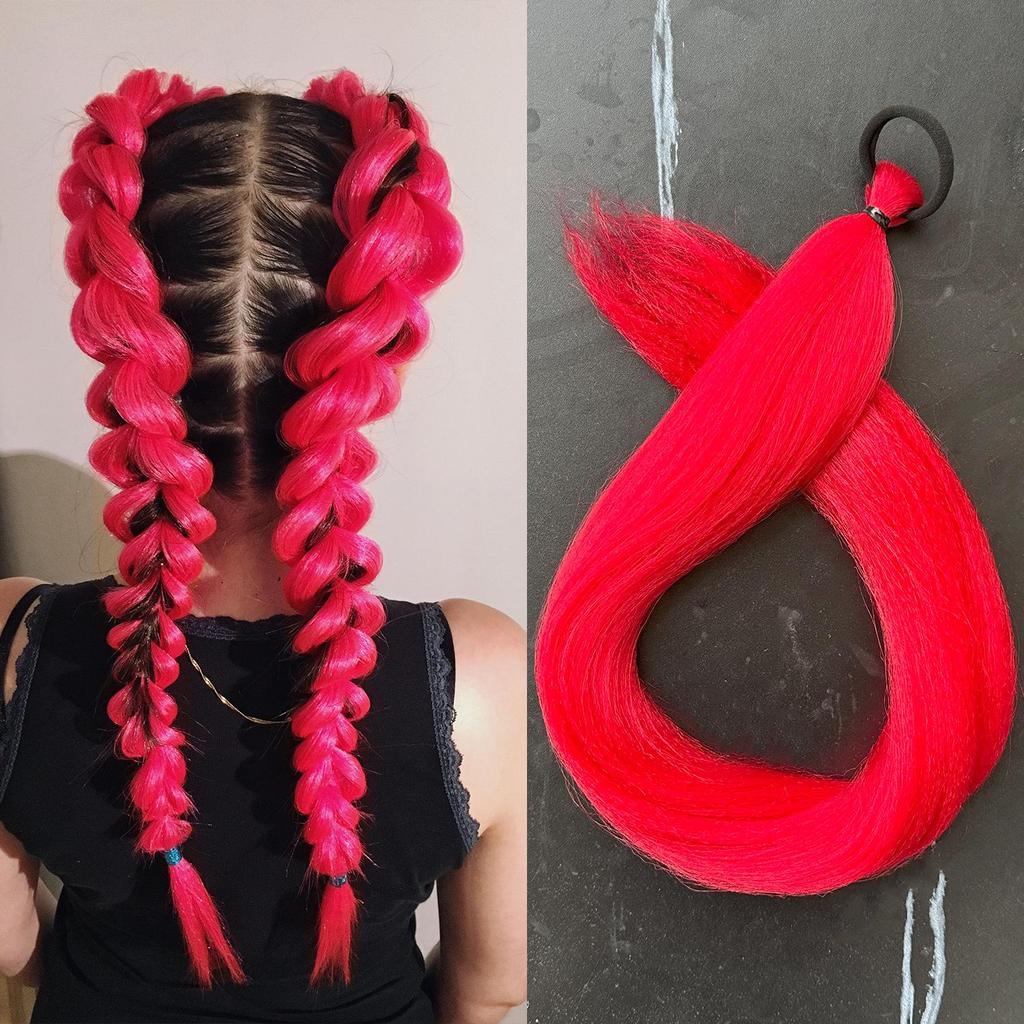Synthetic Fiber Wig with Purple Ponytail Braid and Elastic Hair Tie
