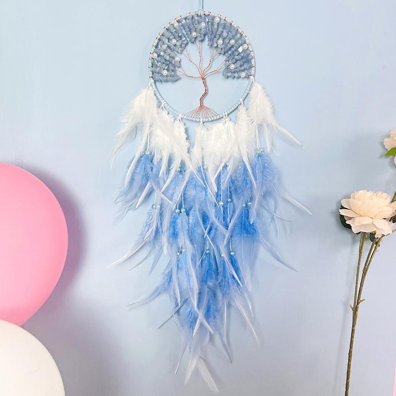 3 Colors Dream Catcher Crystal Stone Wind Chime Boho Hand-woven Feathers Bedroom Hanging Ornaments Festival Gift Home Decoration