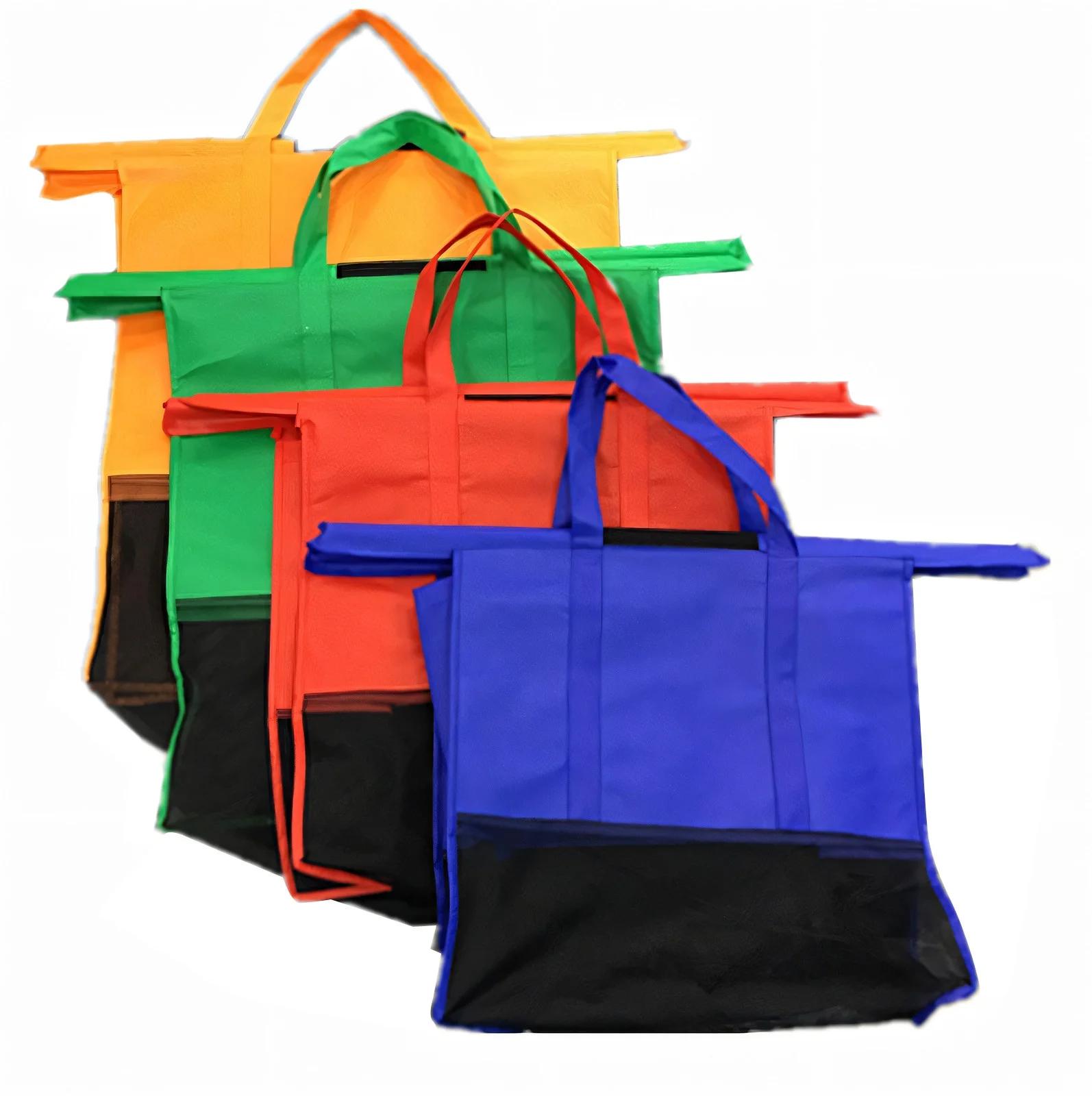 

Reusable Shopping Cart Bag, Storage Bag, 4-in-1 Foldable Shopping Bag With Dividers, Non-woven Supermarket Shopping Bag, Eco-friendly Plastic . One Size