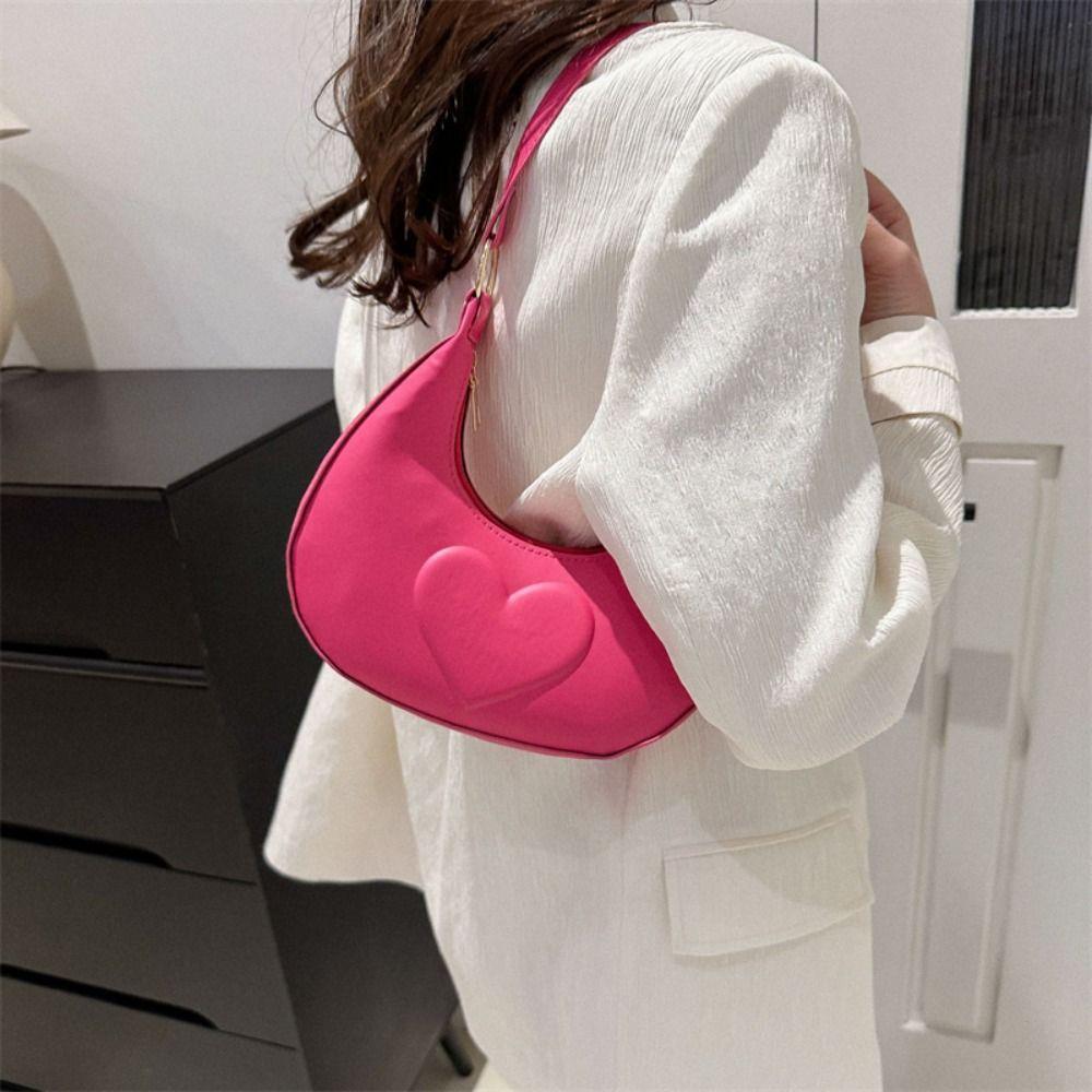 Korean Style Crescent Moon Underarm Bag Solid Color Hobo Bag Elegant PU Leather Shoulder Bag Women