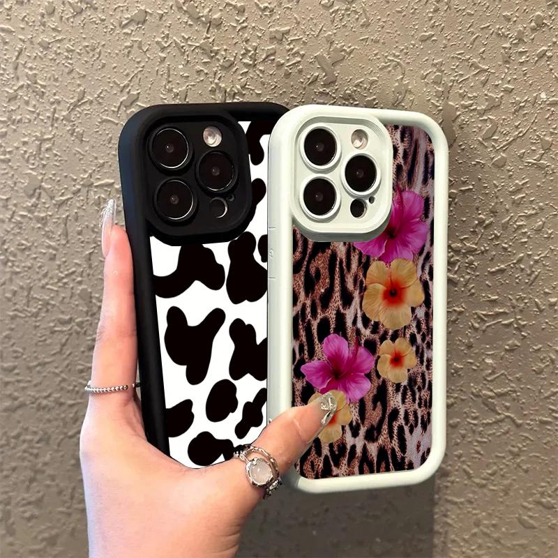 Flower Leopard Print Silicone Phone Case For iPhone 11 12 13 14 15 16 Pro Max 16E XS X XR 7 8 Plus SE 2020 Shockproof Soft Cover