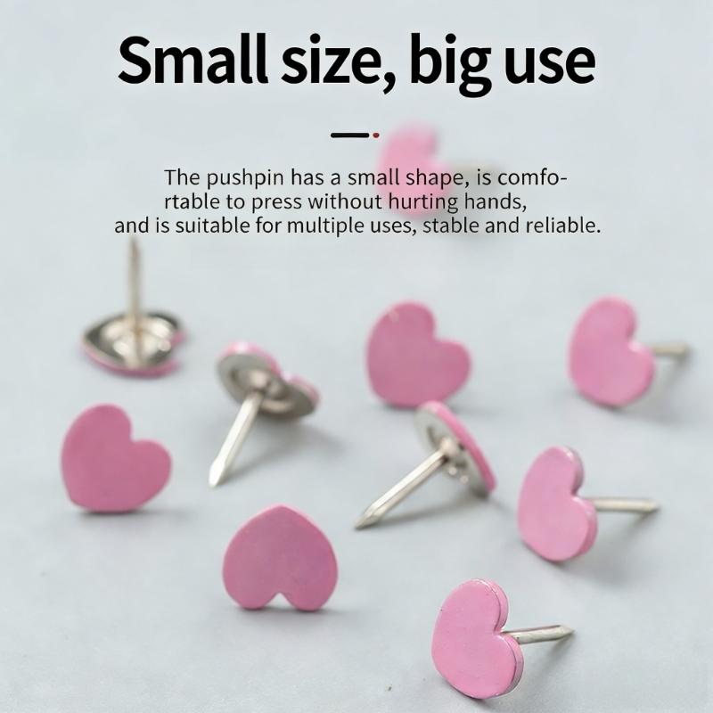 100Pcs Heart Shape Metal Push Pins Cork Notice Board Pin Decorative Thumb Tacks for Display Document Picture Note Memo