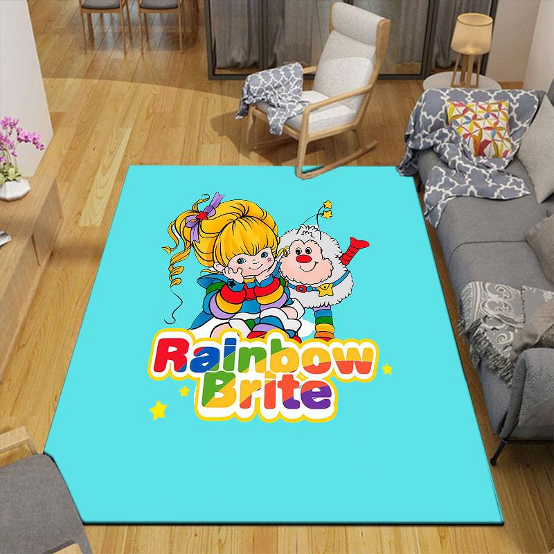 Rainbow Brite2 Flannel Pattern Square Carpet,Area Rug,Carpet Rug for Living Room Bedroom Sofa Playroom Decor,Non-slip Floor Mat