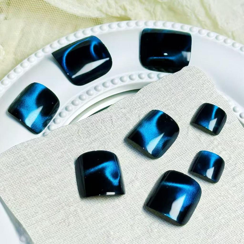 Black and Blue Cat Eye Nail Art: 24 Removable Pieces for Square Whitening Pedicure