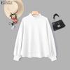 ZANZEA Women Casual Stand Collar Loose Long Sleeve Pullover Tops