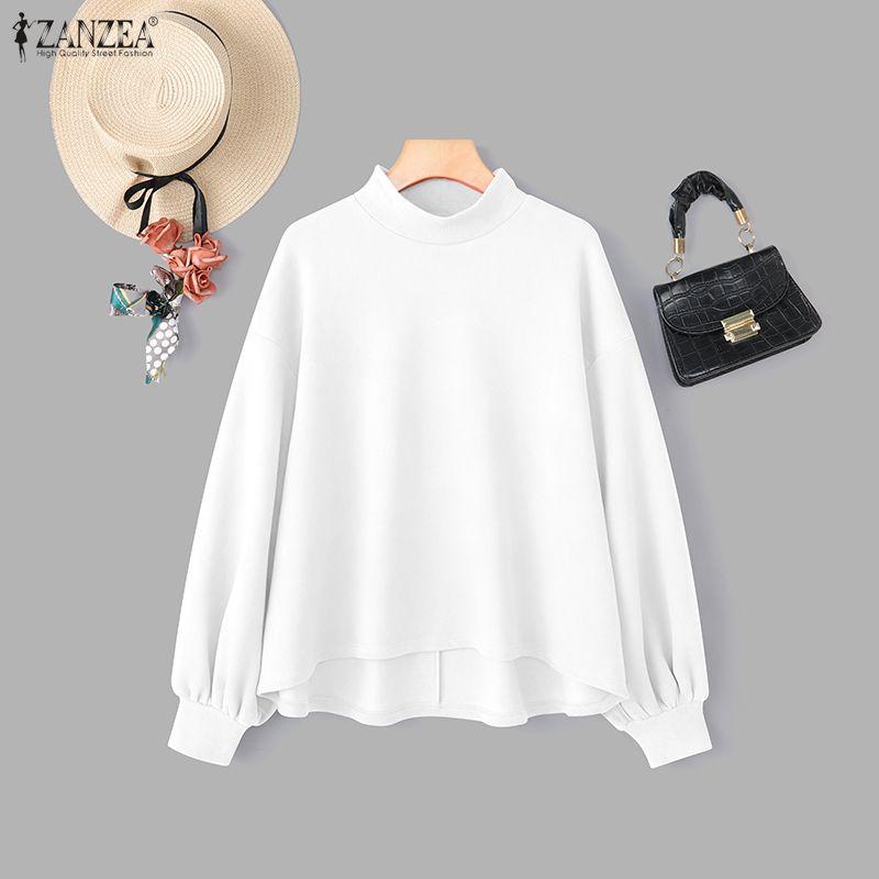 ZANZEA Women Casual Stand Collar Loose Long Sleeve Pullover Tops