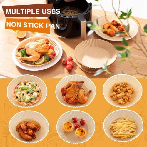 100 Tasses Rondes Jetables en PET Papier Sulfurisé pour Friteuses à Air, Diamètre Intérieur 16cm, Résistantes à la Chaleur et à la Graisse, Papier Pelable pour Tempura, Sui