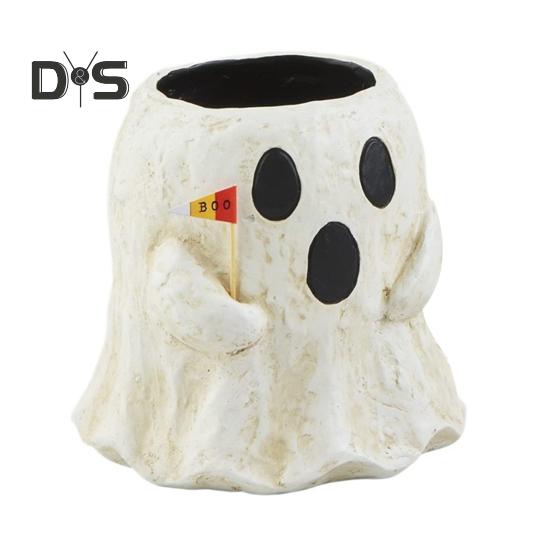 Halloween Ghost Candy Bucket Resin Trick or Treat Party Candy Bowl with Handle Halloween Goody Holder for Home Office Indoor Outdoor Decoration