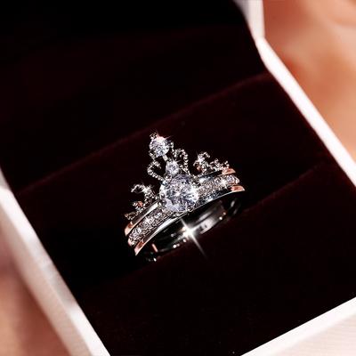 New Domineering Gorgeous Style 925  Crown Ring AAAA Shiny Zircon Double Ring Fashion Party Queen Ring Ladies Jewelry