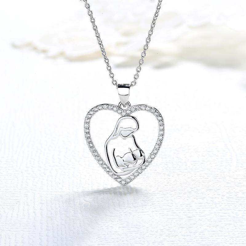 Mother's Day Accessories 925 Sterling Silver Diamond-encrusted Love Necklace Women's Niche Premium Mother and Child Pendant Clavicle Chain