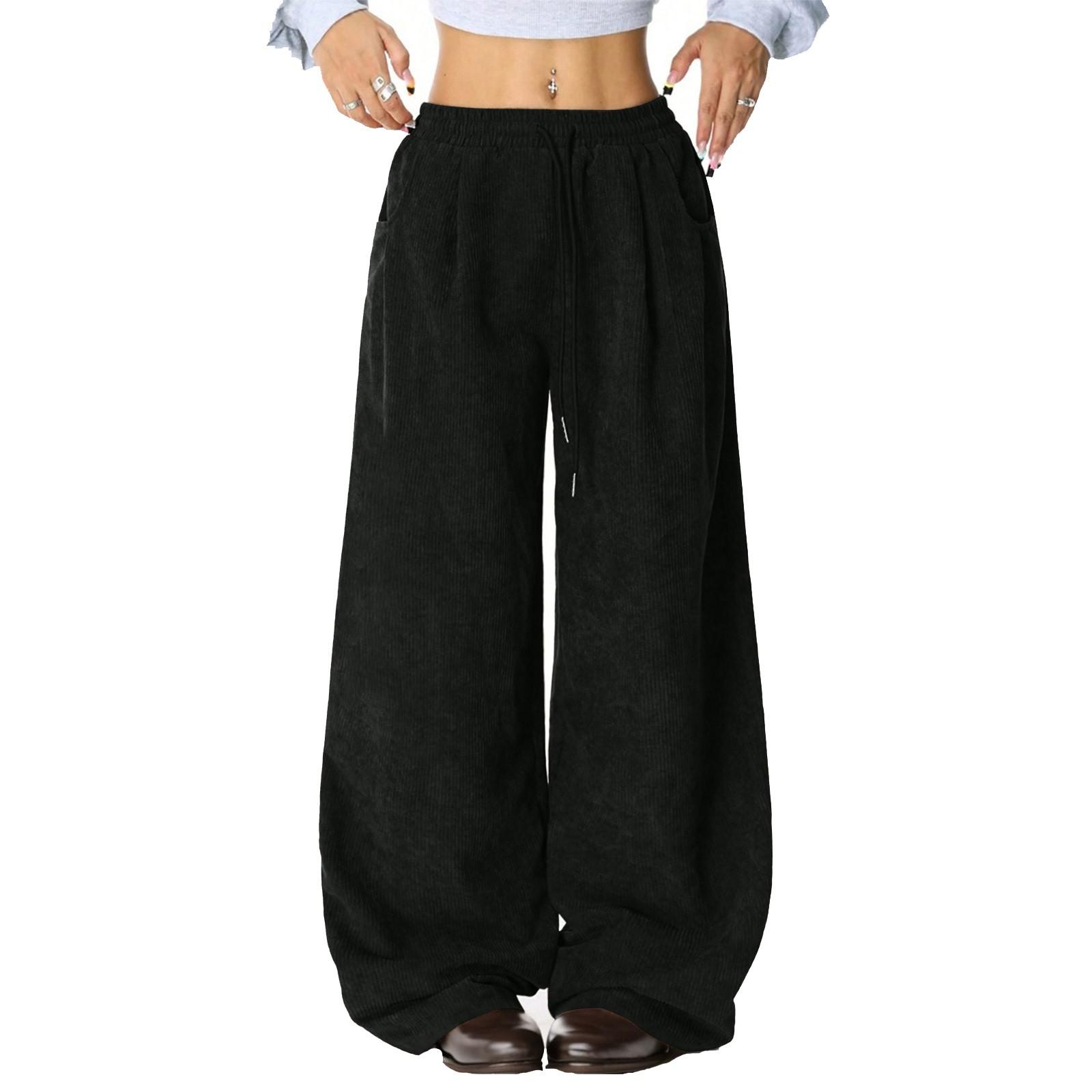 

Women s Casual Loose Comfortable Fashionable Solid Color Wide Leg Pants S сірий
