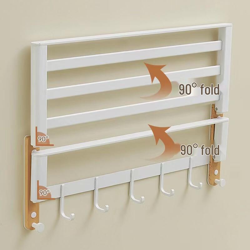 Yi Pan Foldable Double Towel Rack, Space Aluminum with Beech Wood White Style