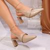 Women Sandals Square Toe High Heels Shoes Brand Woman Shoes 2025 Summer Elegant Dress Chunky Leather Shoes Slippers De Mujer
