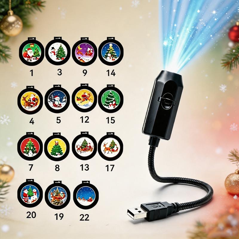 1 Set Party-Weihnachtsdeko USB-betrieben Weihnachten/Halloween Projektorleuchten mit Weihnachtsmann/Lebkuchenmann/Elch-Mustern Spotlight