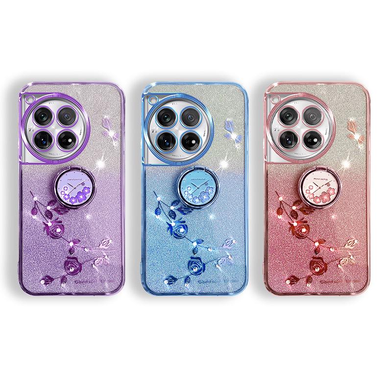OnePlus Turbo6 ACE6 Phone Case: Electroplated Transparent Cover with Rhinestones and Floral Design